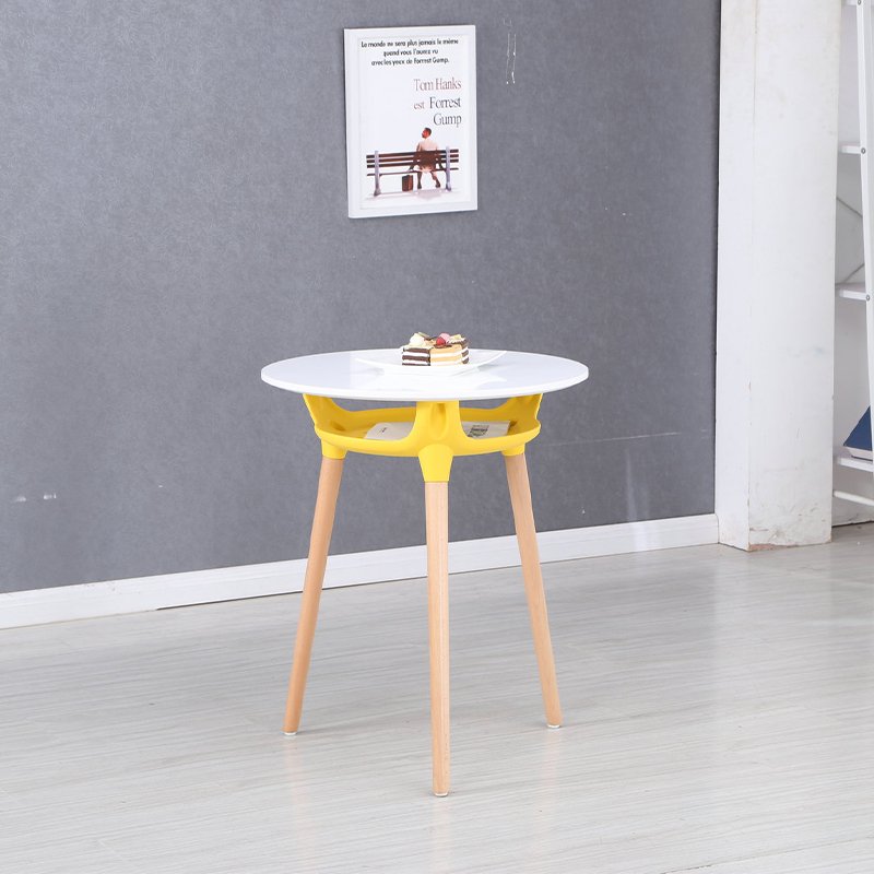DT-2124M two tiers MDF top dining table set 60*60 living room round wood coffee table wood leg tea table with 4 chairs