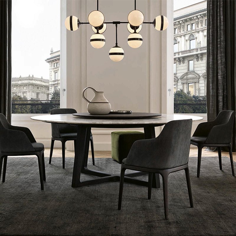 FUWOS Italian modern minimalist high quality solid wood luxury marble 6-8 people home round dining table with turntable