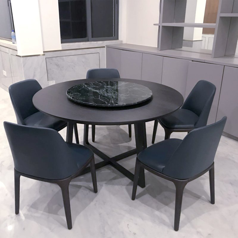 FUWOS Italian modern minimalist high quality solid wood luxury marble 6-8 people home round dining table with turntable