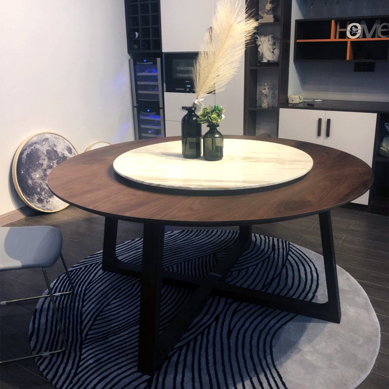 FUWOS Italian modern minimalist high quality solid wood luxury marble 6-8 people home round dining table with turntable