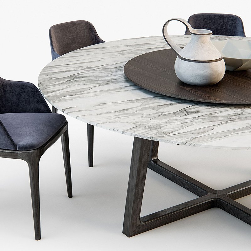 FUWOS Italian modern minimalist high quality solid wood luxury marble 6-8 people home round dining table with turntable