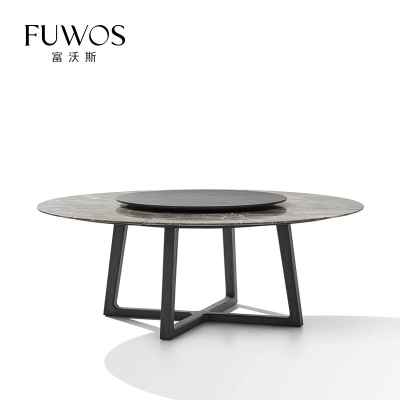 FUWOS Italian modern minimalist high quality solid wood luxury marble 6-8 people home round dining table with turntable