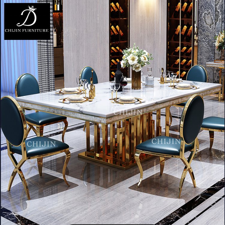 American Deluxe Marble Square Dining Table Luxury Hotel Villa 8 People Dining Table Set