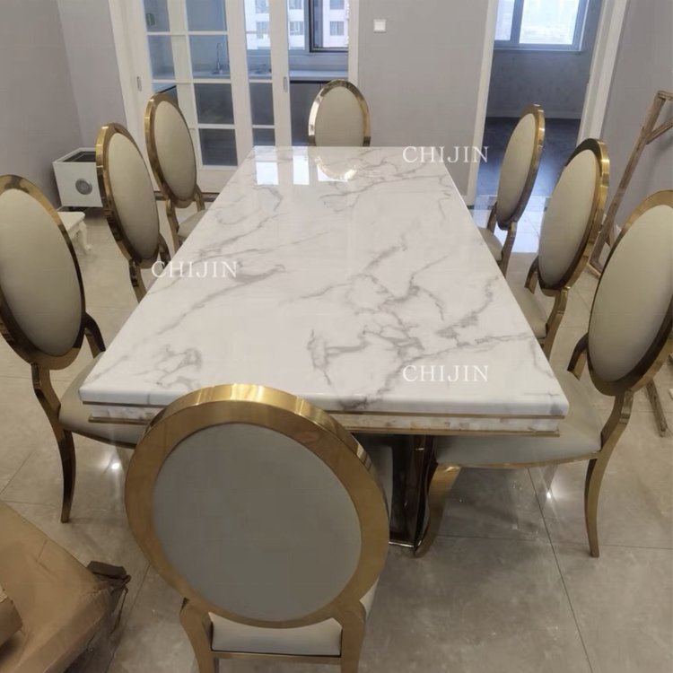 American Deluxe Marble Square Dining Table Luxury Hotel Villa 8 People Dining Table Set