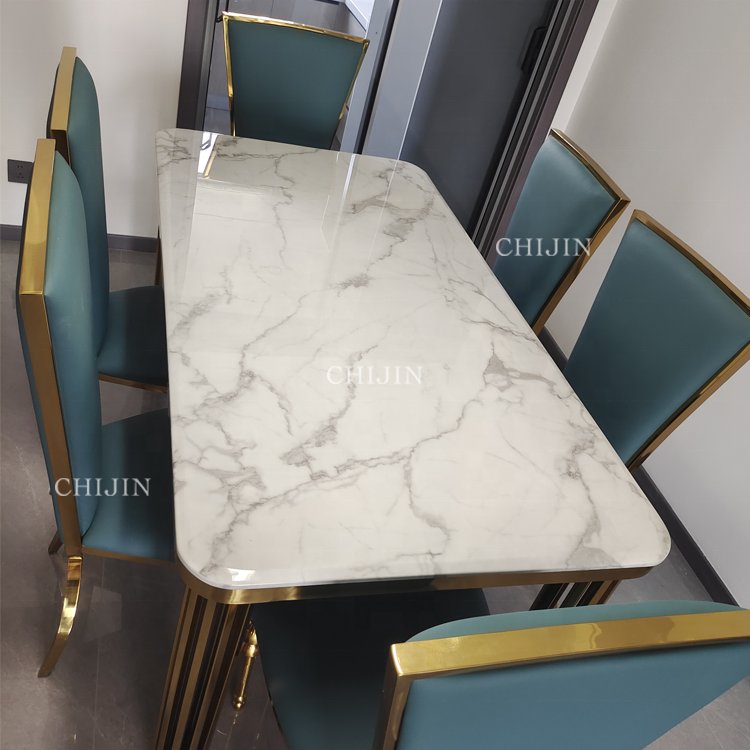 American Deluxe Marble Square Dining Table Luxury Hotel Villa 8 People Dining Table Set