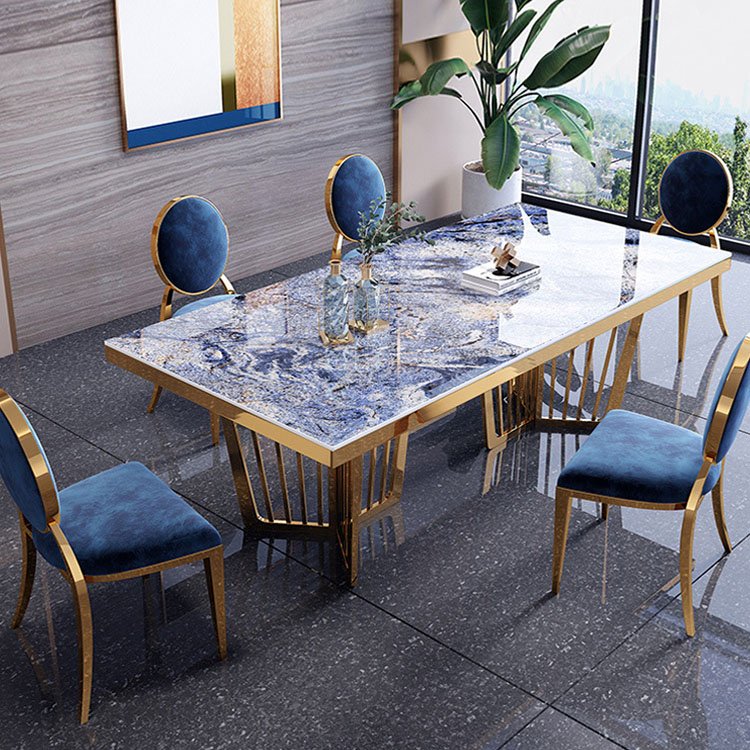 luxury square marble top stainless steel leg dining room table sets for 8