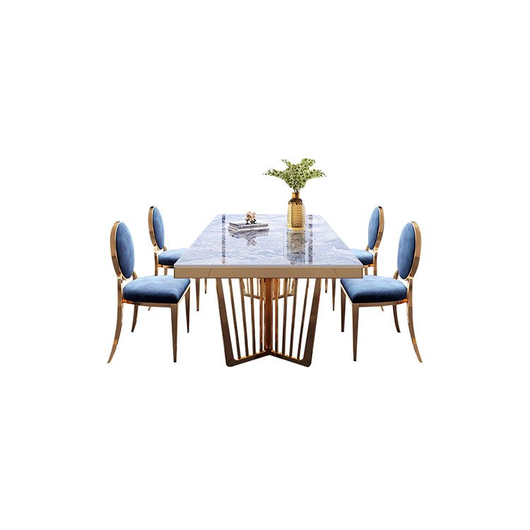 luxury square marble top stainless steel leg dining room table sets for 8