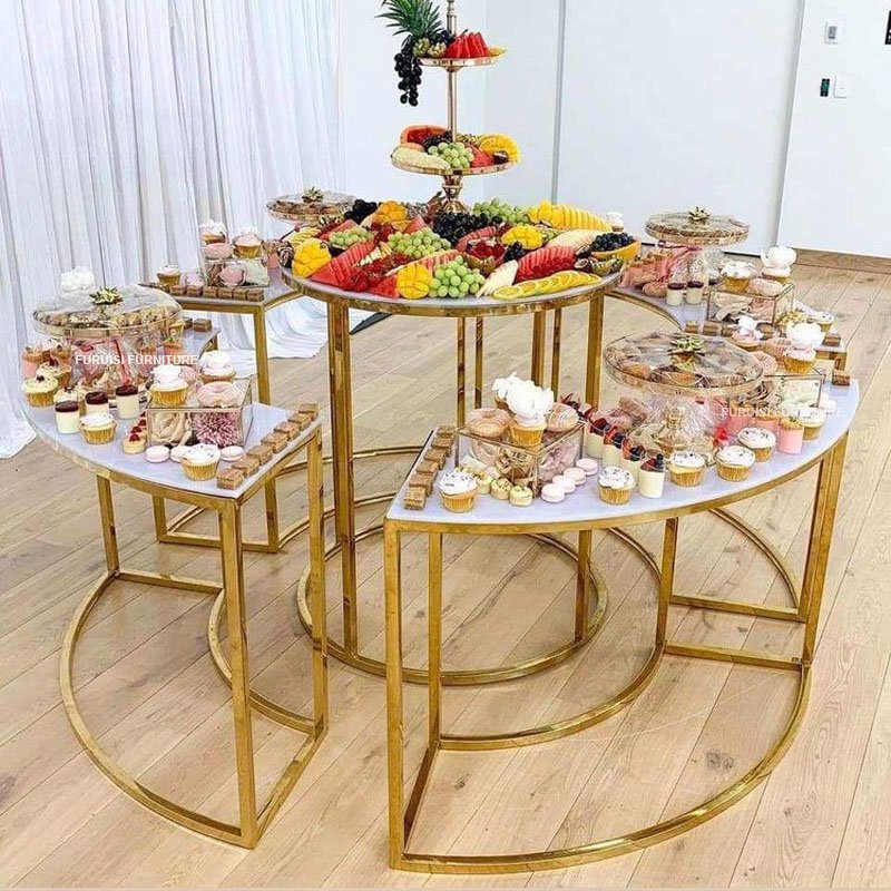 Wedding Furniture Dessert Table Stainless Steel Combination Round Food display Racks Cake Stand For Hotel