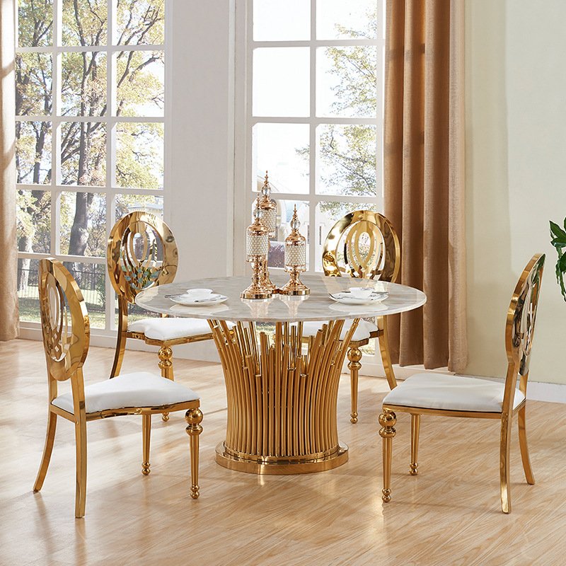Wedding Events Stainless Steel Frame Mirror Glass Top Round Dining Tables