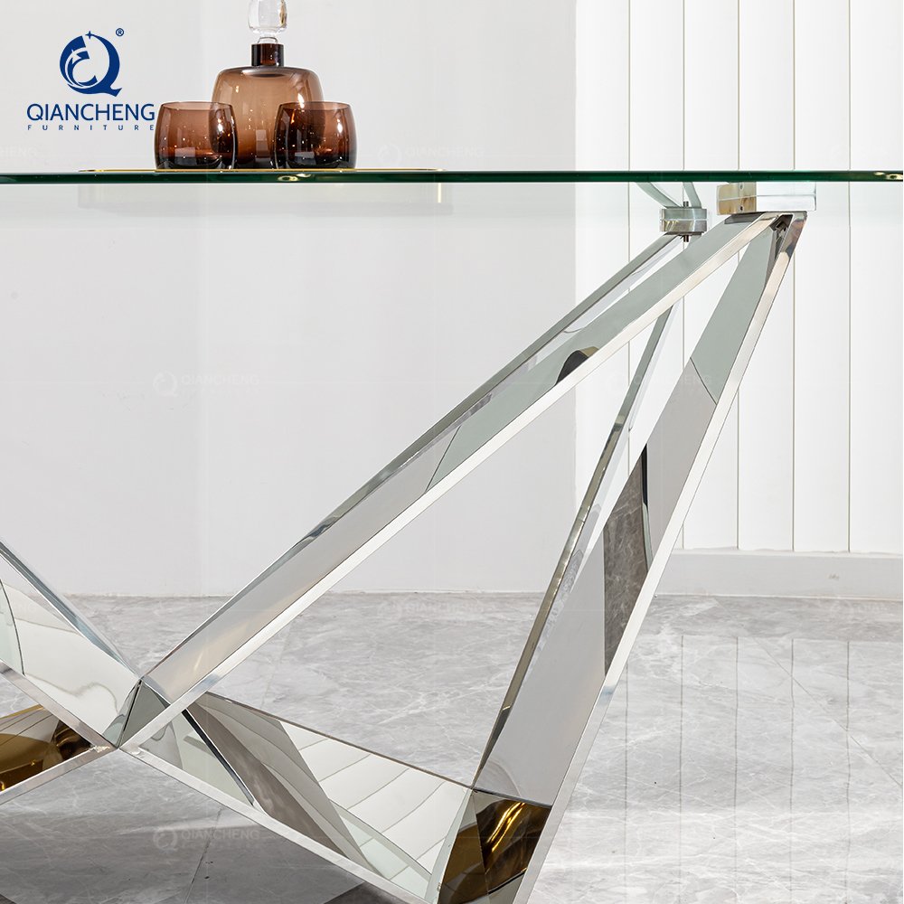 Rectangular tempered glass table light luxury household small table modern simple stainless steel dining table