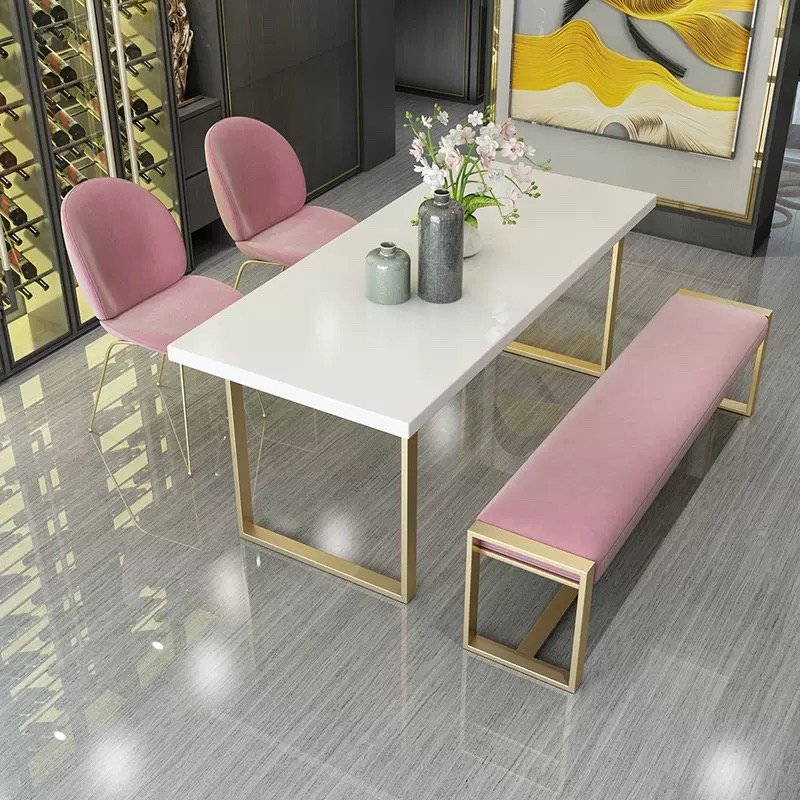 Wholesale Luxury Restaurant Metal Marble Tabletop Modern Simple Multi Person Dining Table