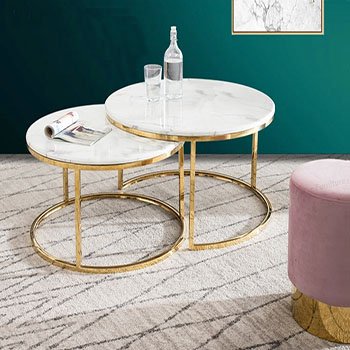 Nordic round marble luxury coffee table set modern living room furniture stainless steel