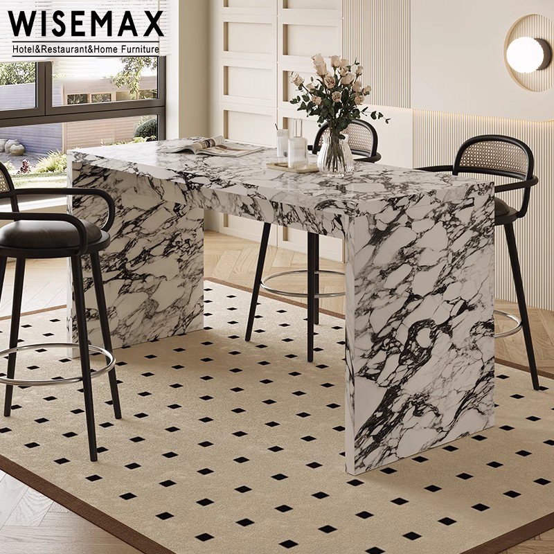 WISEMAX FURNITURE Italian Luxury Popular Natural Bulgari marble round dining room kitchen high bar table for hotel bar