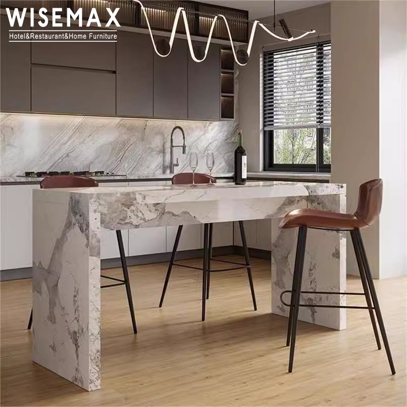 WISEMAX FURNITURE Italian Luxury Popular Natural Bulgari marble round dining room kitchen high bar table for hotel bar