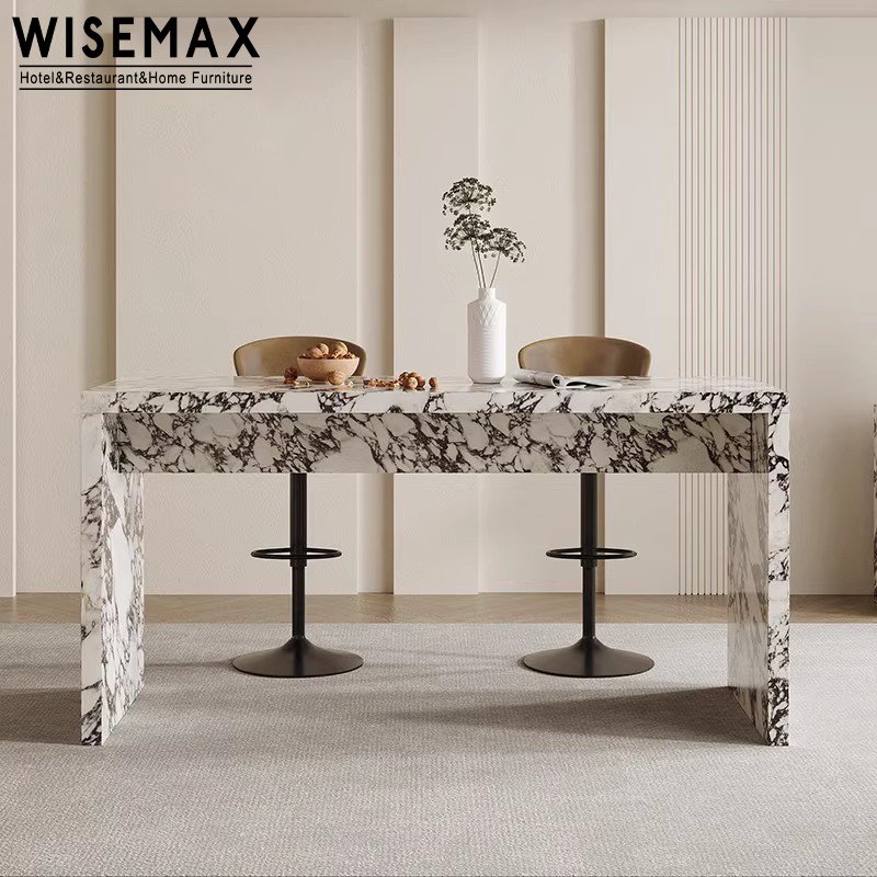 WISEMAX FURNITURE Italian Luxury Popular Natural Bulgari marble round dining room kitchen high bar table for hotel bar
