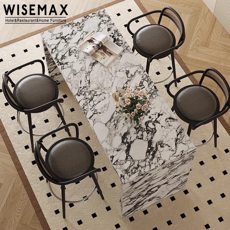 WISEMAX FURNITURE Italian Luxury Popular Natural Bulgari marble round dining room kitchen high bar table for hotel bar