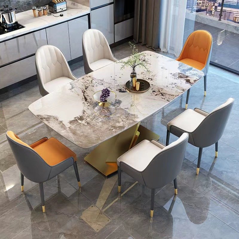 Modern Luxury Rock Slab Rectangular Dining Table for Kitchen Hotel Home Entry Warehouse Multi-Purpose Set Furniture