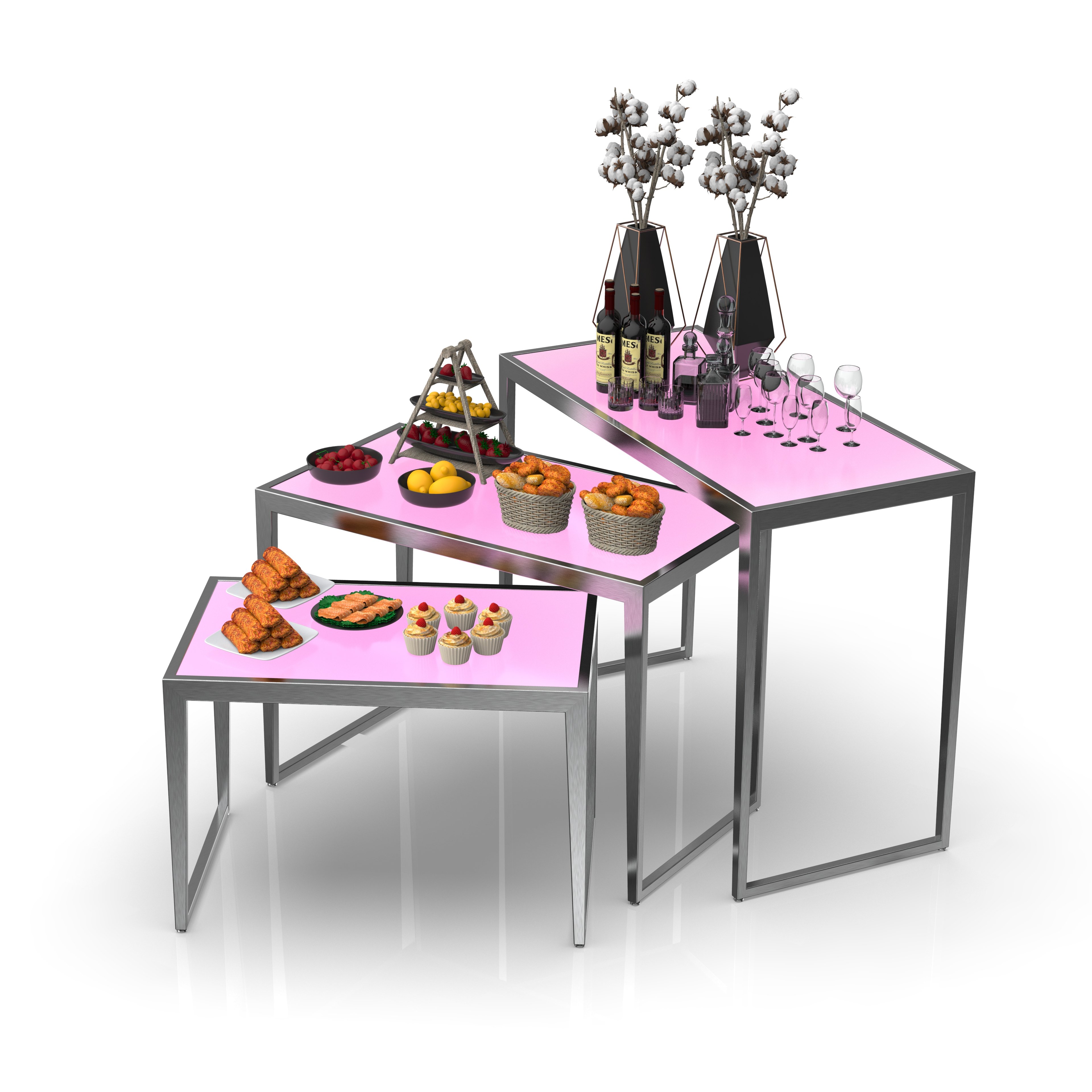 Wholesale restaurant arabic tempered mirror table dinning set commercial rectangular stainless steel hotel buffet table