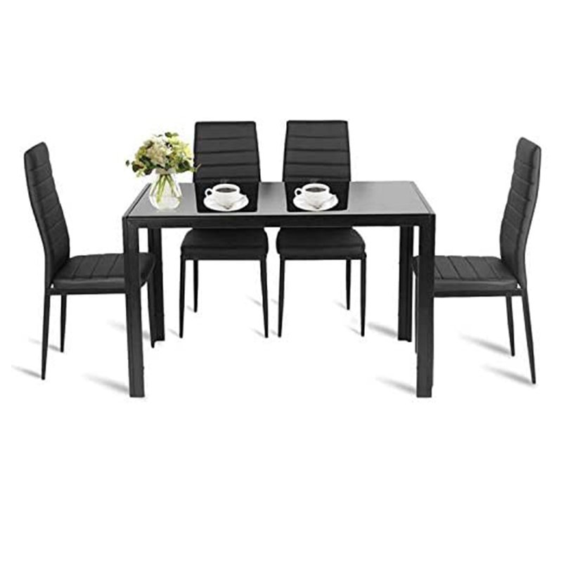 Modern Popular Sale Customized Restaurant Dining Set High Back Upholstered 4 Chairs and Metal Legs Dining Table
