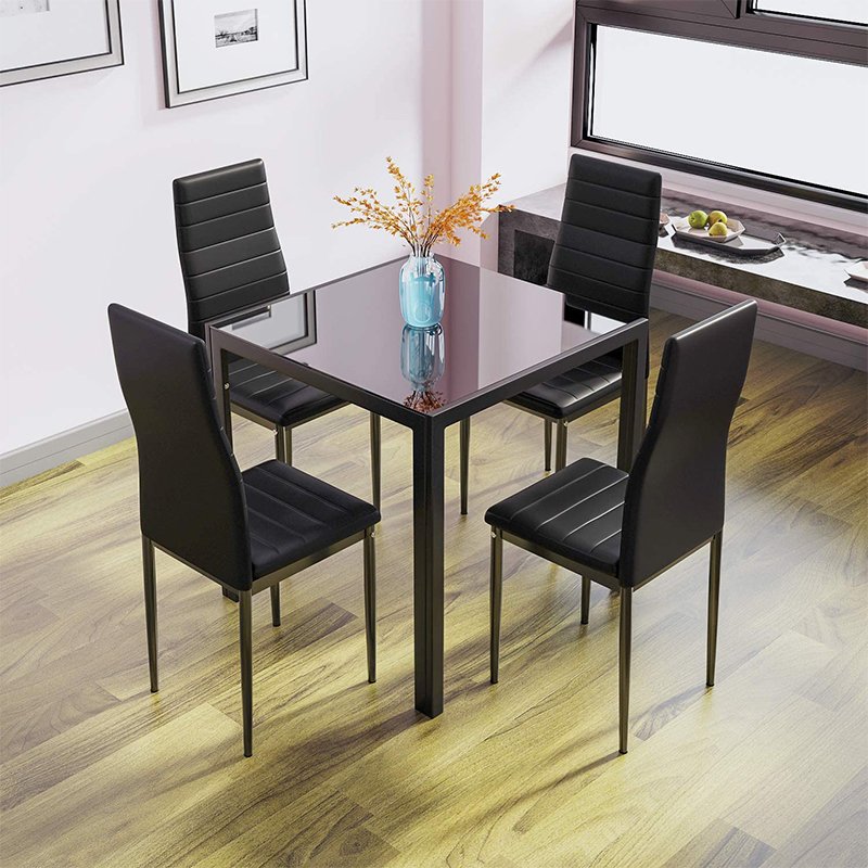 Modern Popular Sale Customized Restaurant Dining Set High Back Upholstered 4 Chairs and Metal Legs Dining Table
