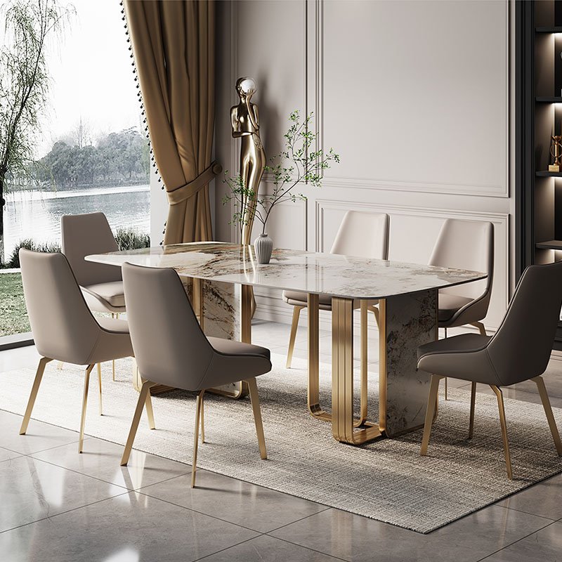 Modern Luxury Dining Table Set Innovative Stainless Steel with Stone Top Non-Adjustable for Bar Villa Dining Room Furniture