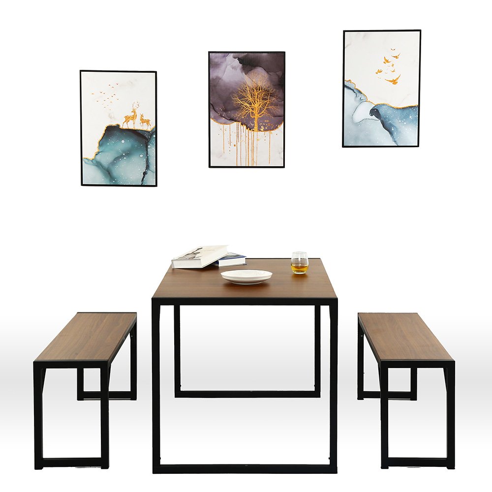 Modern Studio Collection Soho Dining Table with Two Benches,Wooden Dinning Table Sets