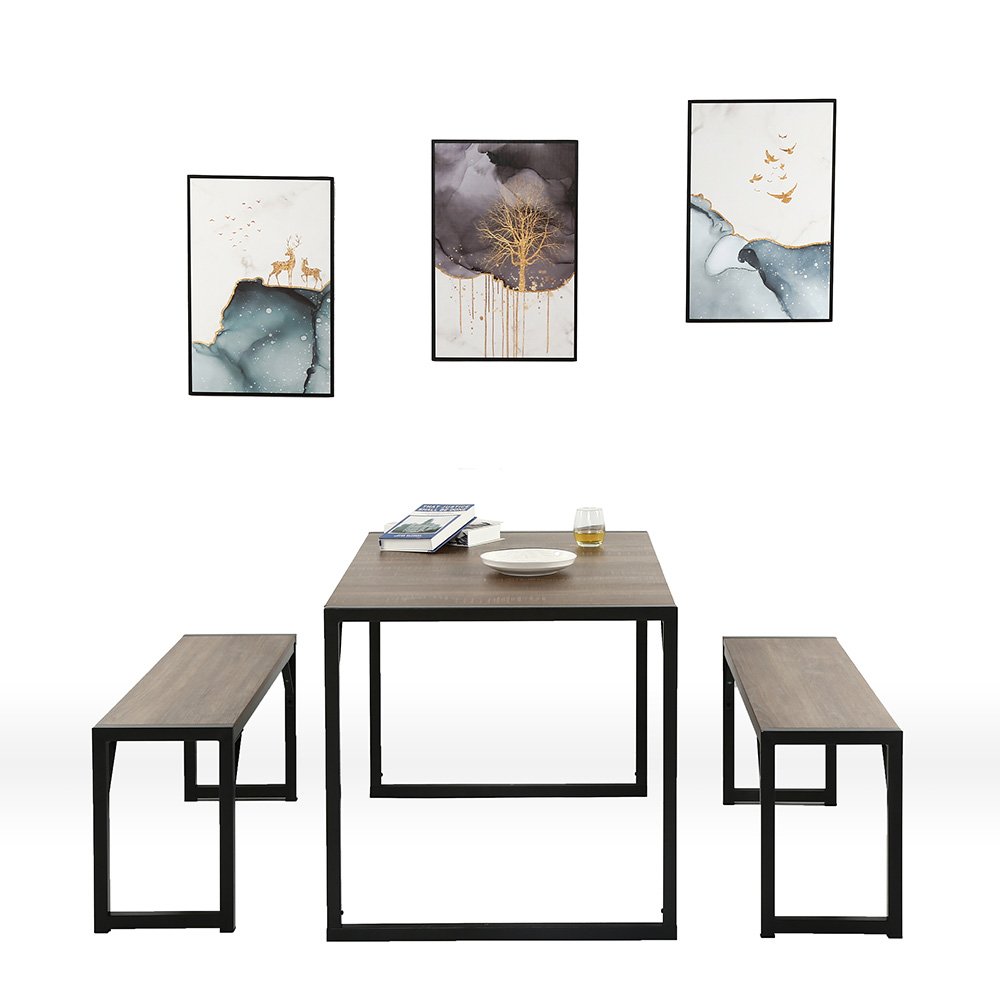 Modern Studio Collection Soho Dining Table with Two Benches,Wooden Dinning Table Sets