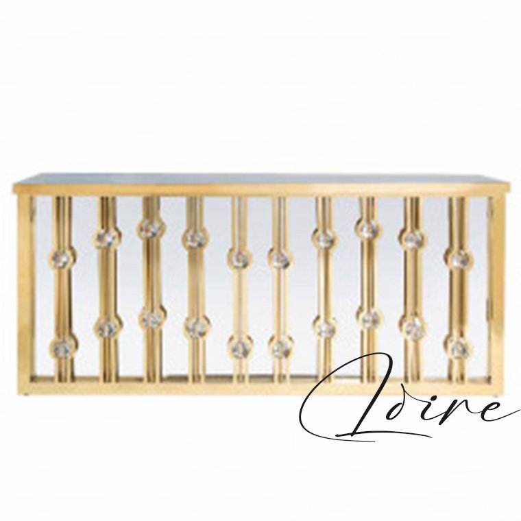 Luxury wedding bar furniture gold stainless steel pattern white acrylic and white glass top bar counter table