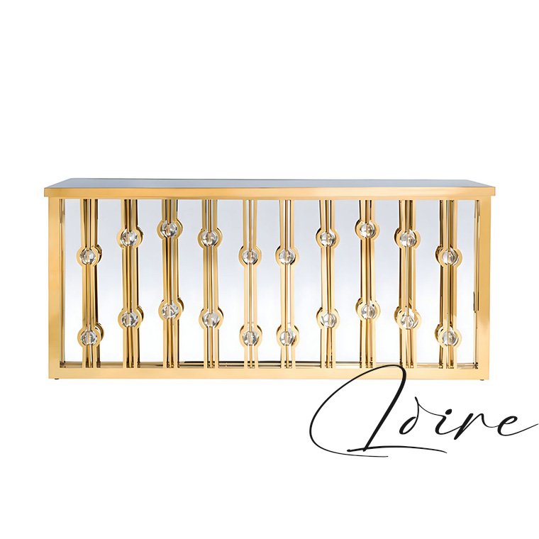 Luxury wedding bar furniture gold stainless steel pattern white acrylic and white glass top bar counter table