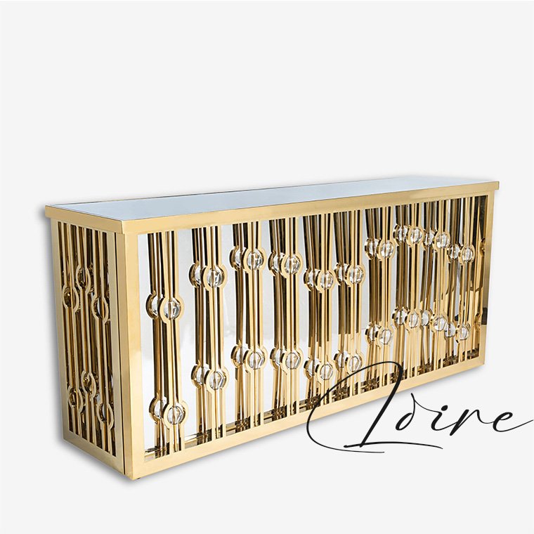 Luxury wedding bar furniture gold stainless steel pattern white acrylic and white glass top bar counter table