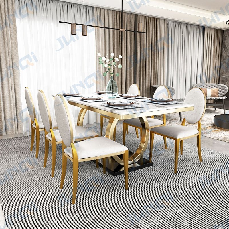 Hot selling modern luxury gold or silver living room table and chairs rectangular dining table