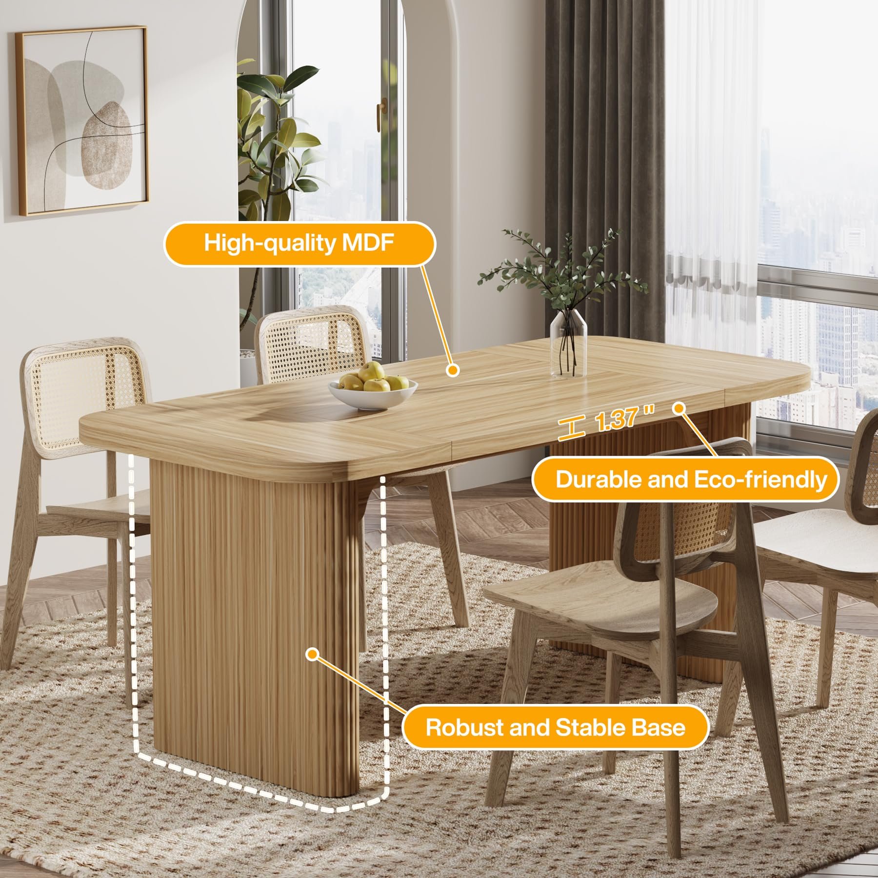 Tribesigns Dining Table for 4-6 Rectangular Wood Kitchen Table for Dining Room Simple Kitchen Dinner Table