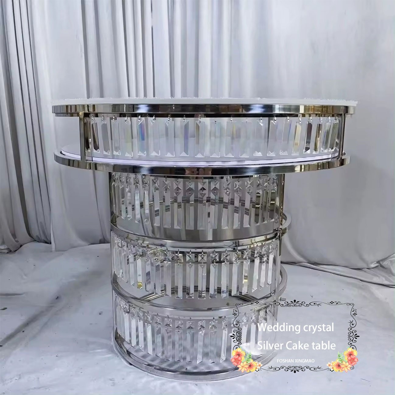 Gold silver event crystal wedding cake table