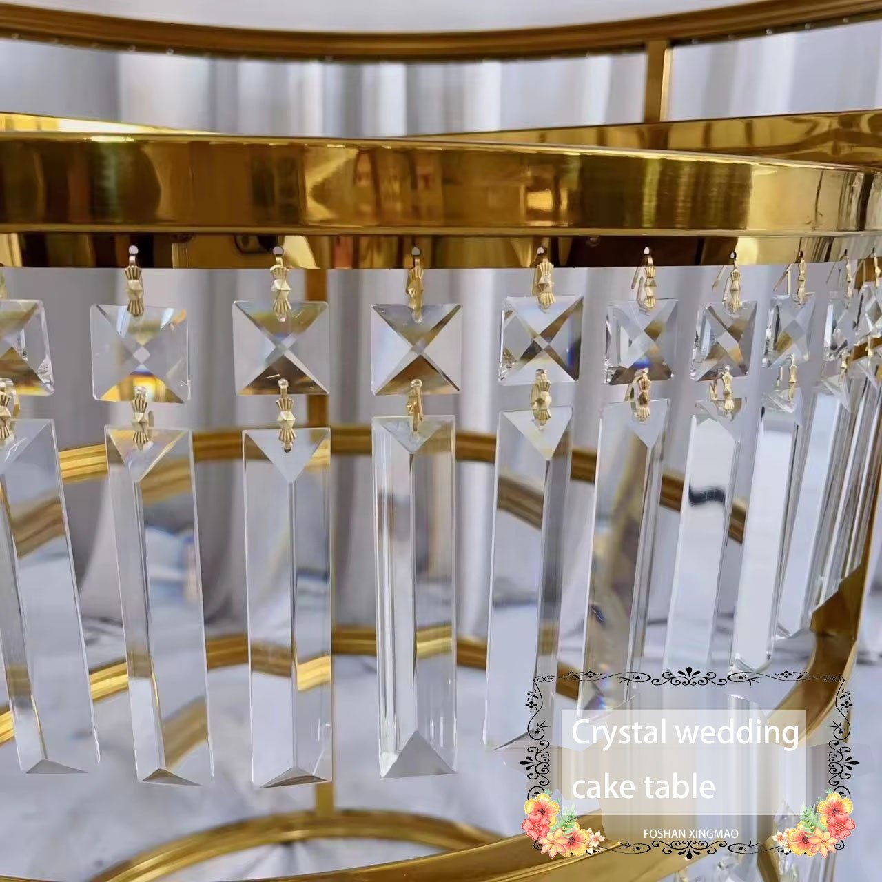 Gold silver event crystal wedding cake table