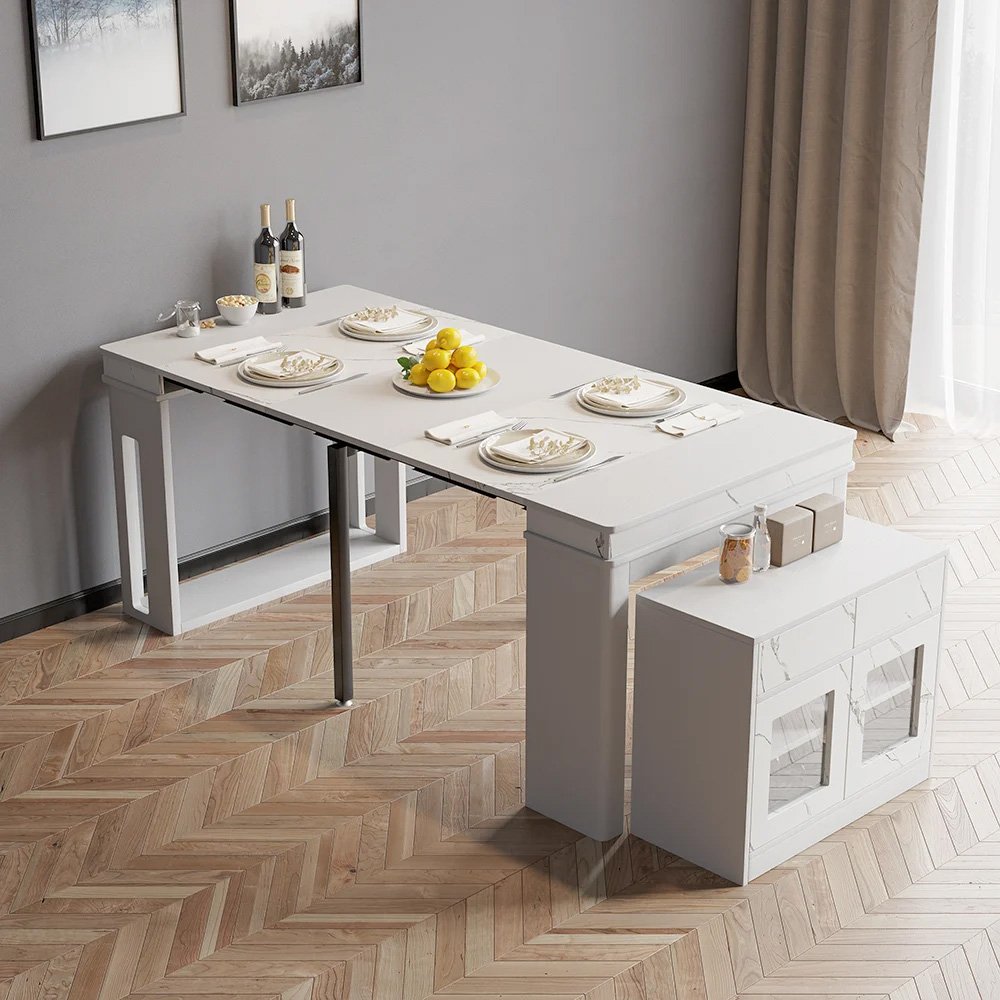 Multifunctional Storage Wooden Bar Counter Luxury Bar Counter Living Room White Folding Expandable Modern Dining Table