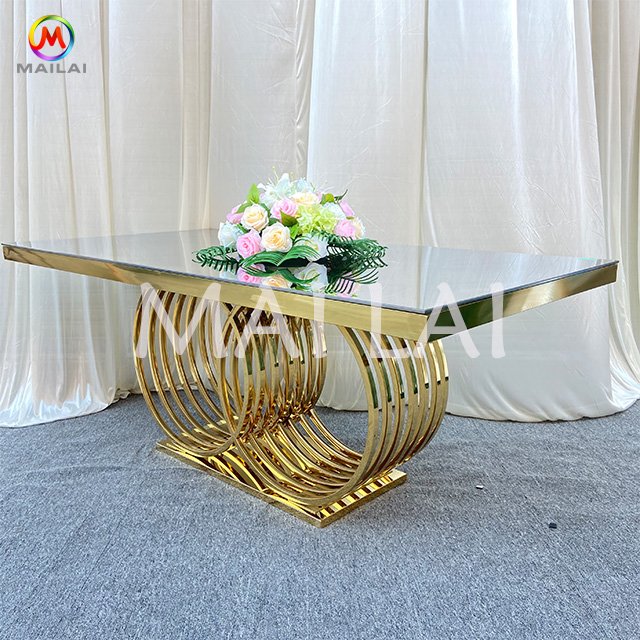 Ring Base Golden Stainless Steel New Item Design Modern Dining Wedding Table Luxury