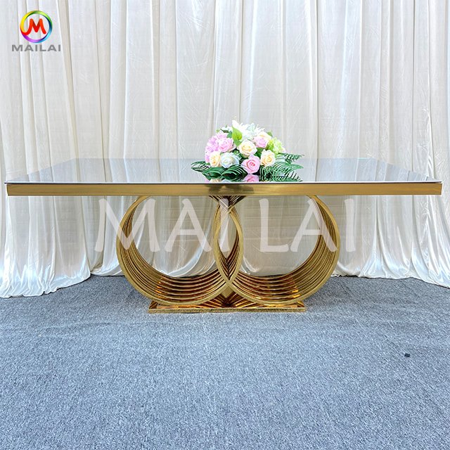Ring Base Golden Stainless Steel New Item Design Modern Dining Wedding Table Luxury