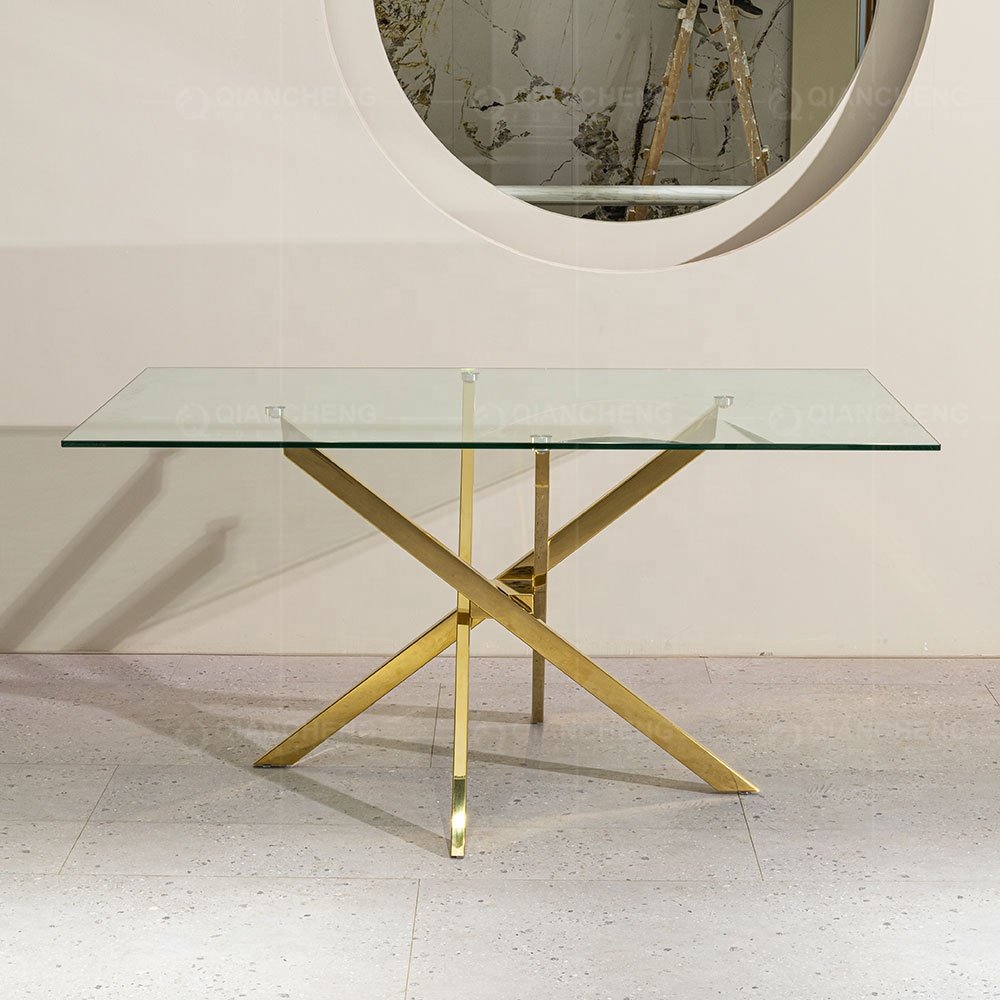 Wholesale luxury dinning round wedding dinner golden rectangle glass hotel wedding dining tables