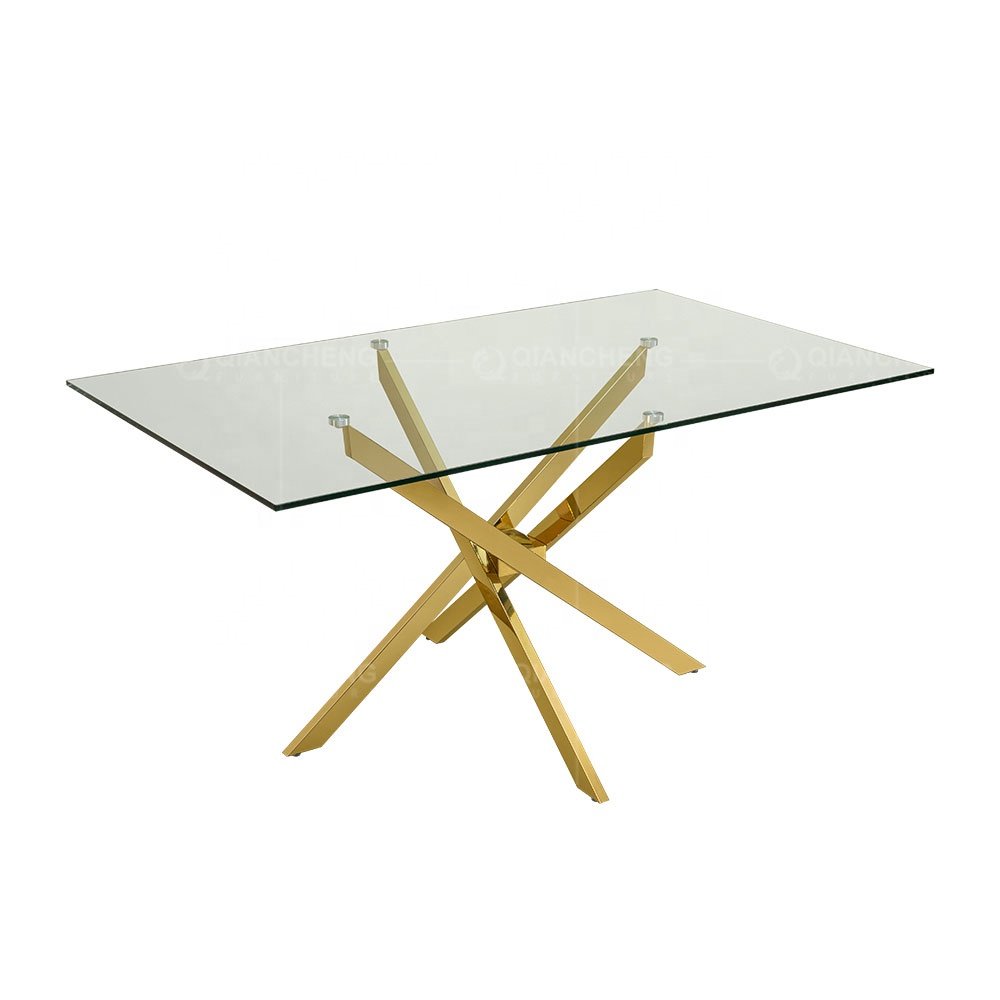Wholesale luxury dinning round wedding dinner golden rectangle glass hotel wedding dining tables