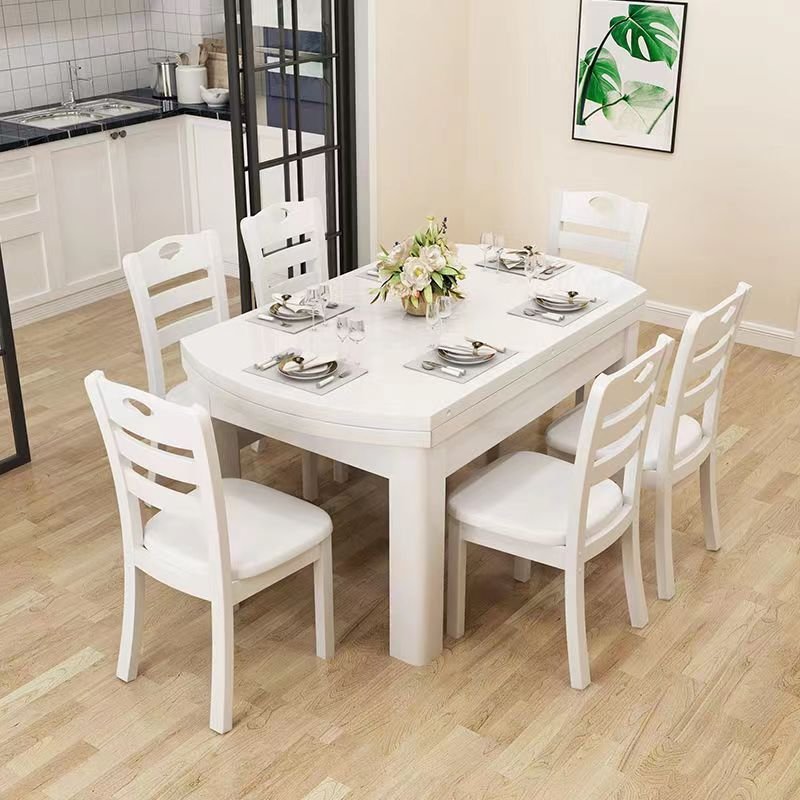 New trend solid walnut wood slab rectangular dining table classic dinner house round rotating dining table home furniture