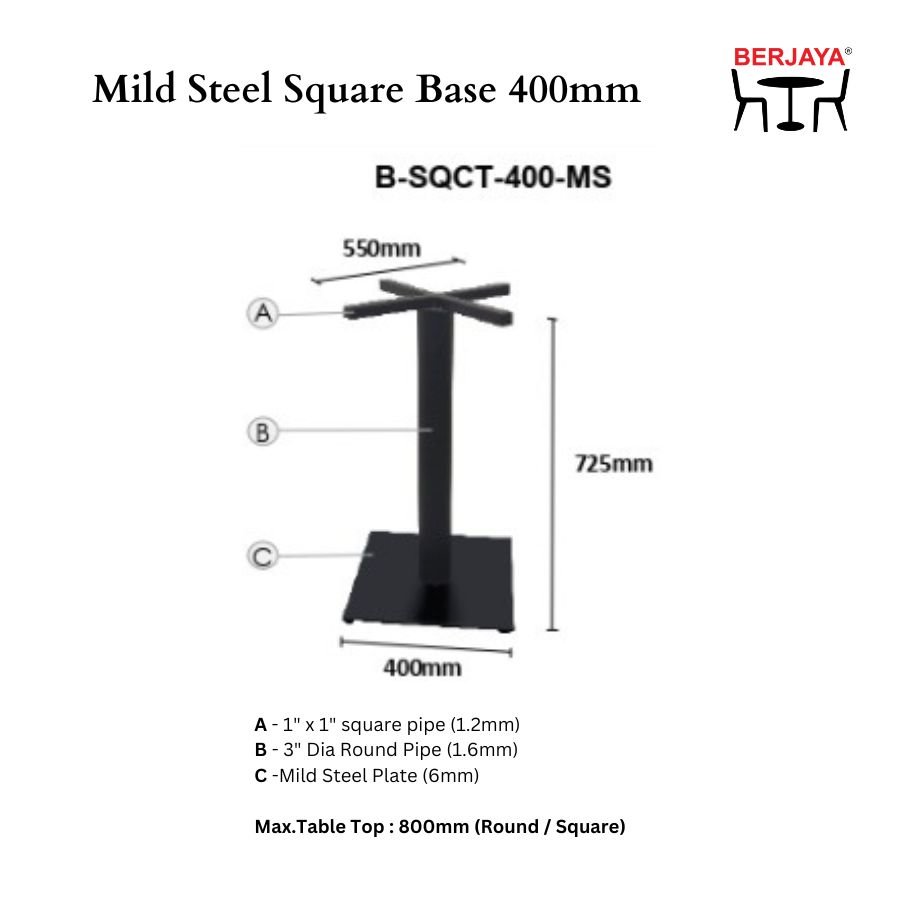 High Quality Matte Black Powder Coated Mild Steel Square Base Leg for Modern Dining Table for Office Use