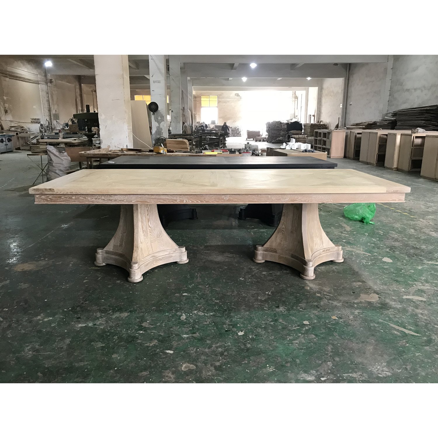 MRS WOODS Farmhouse Solid Pedestal Wood Trestle Dining Table Vintage For Event Wedding Hotel Table