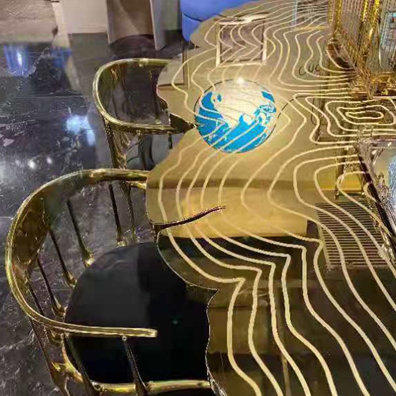 Kf Casa Modern High Quality Unique Italian Design Stainless Steel Base Dining Room Table Luxury Metal Top Dinning Table Set
