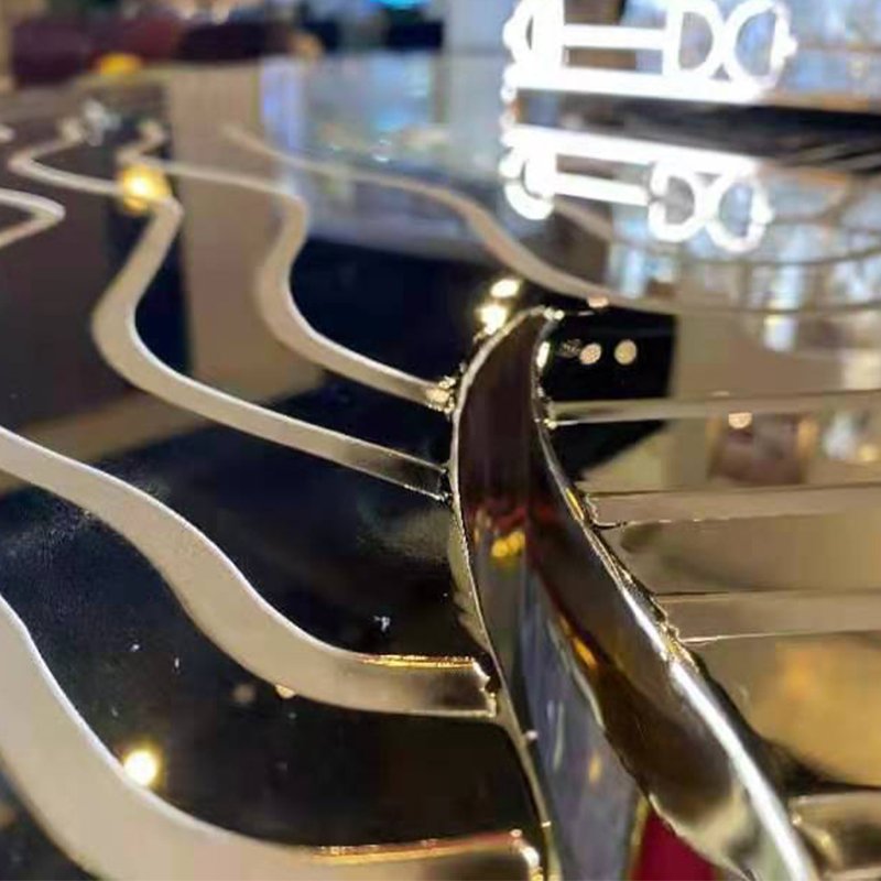 Kf Casa Modern High Quality Unique Italian Design Stainless Steel Base Dining Room Table Luxury Metal Top Dinning Table Set