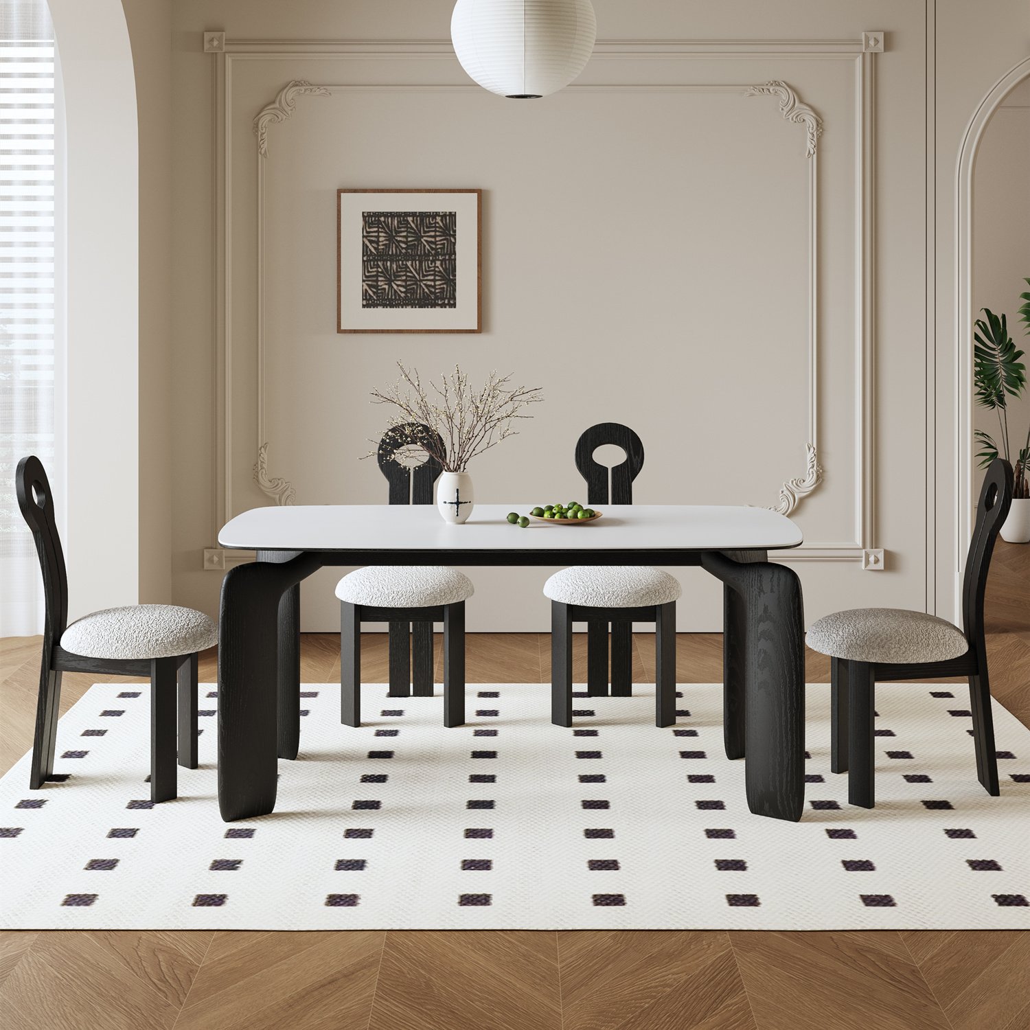 Modern Luxury Design Dining Table Set 6-8 Chairs Wood & Marble Sintered Stone Top for Kitchen Hotel & Entry Restaurant Furniture