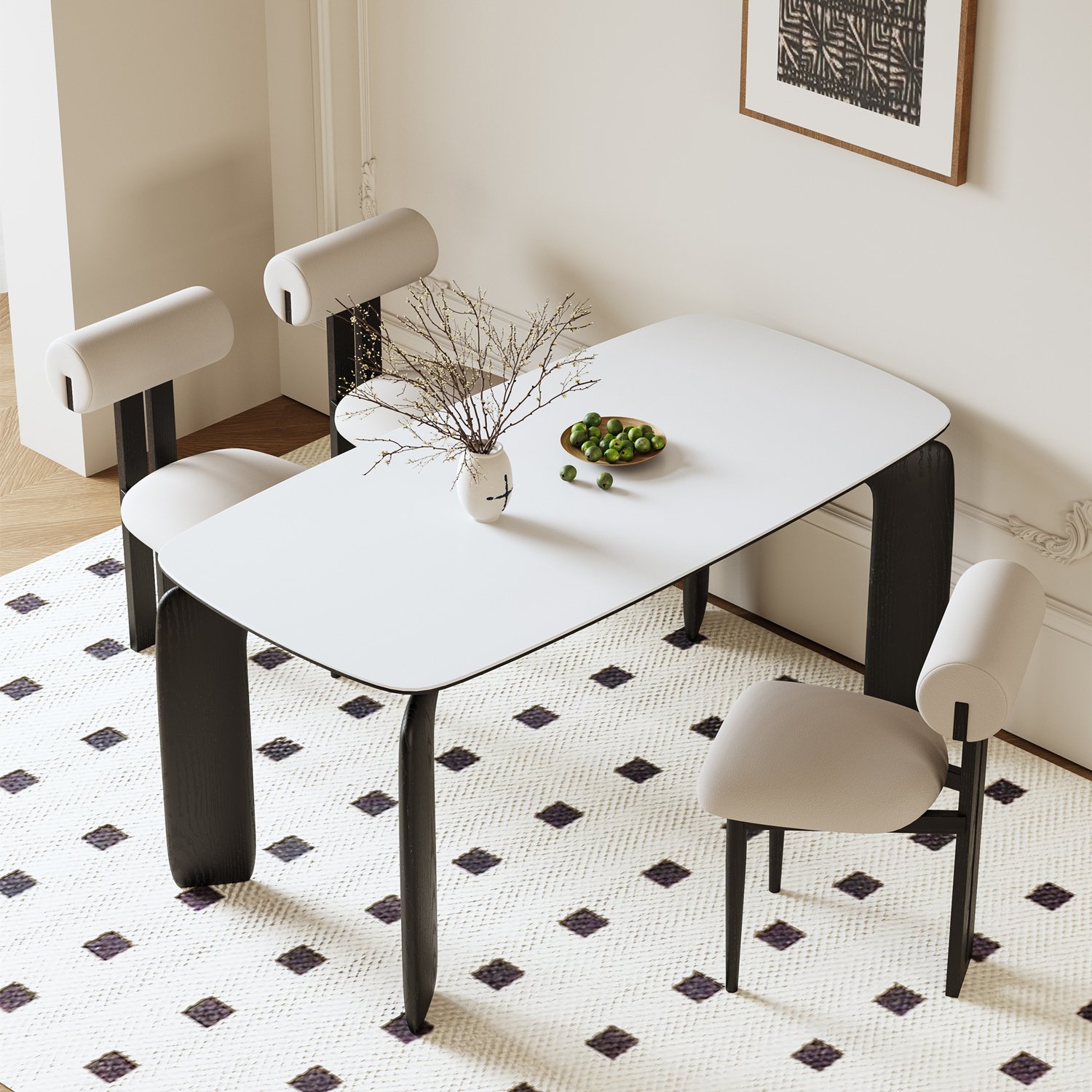 Modern Luxury Design Dining Table Set 6-8 Chairs Wood & Marble Sintered Stone Top for Kitchen Hotel & Entry Restaurant Furniture