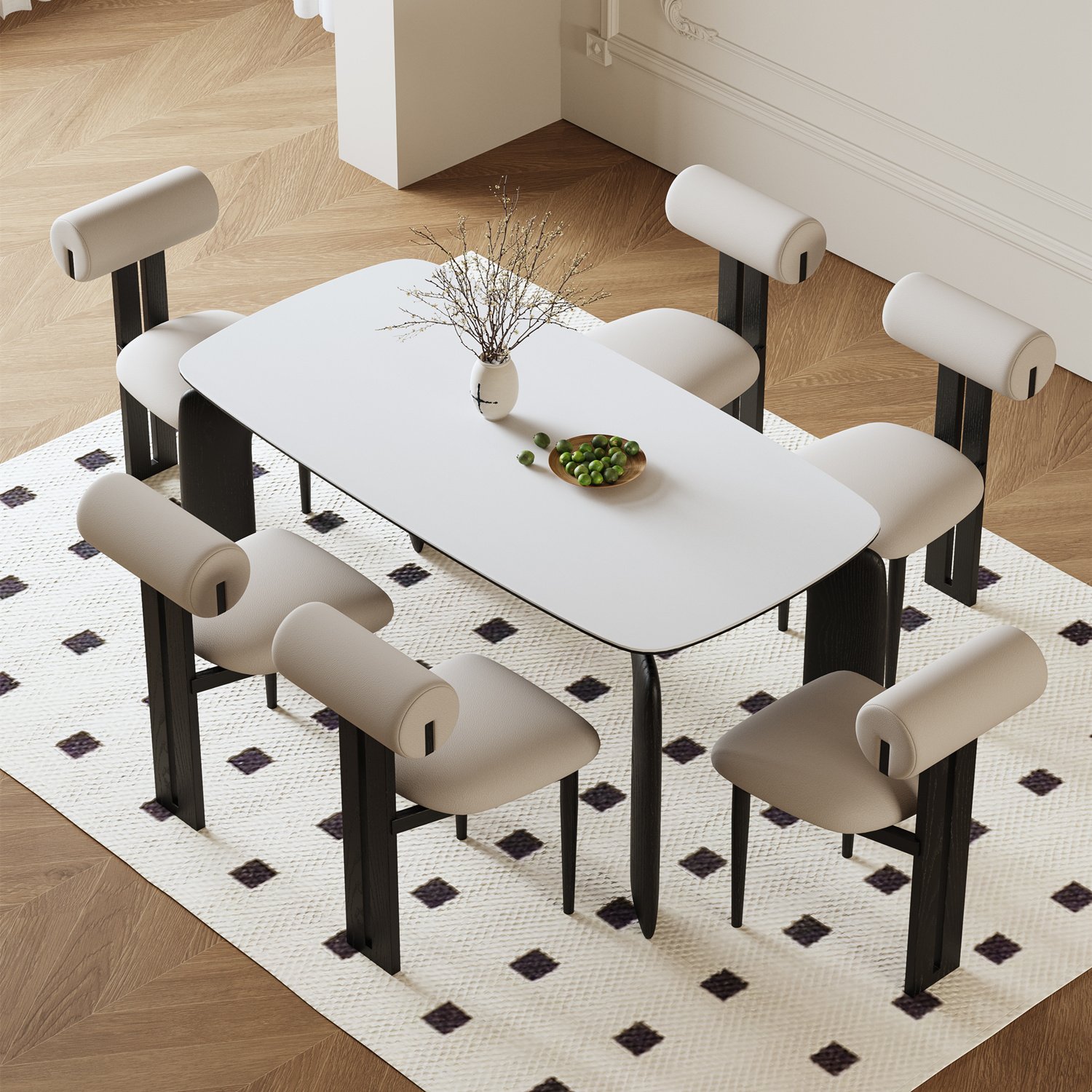Modern Luxury Design Dining Table Set 6-8 Chairs Wood & Marble Sintered Stone Top for Kitchen Hotel & Entry Restaurant Furniture