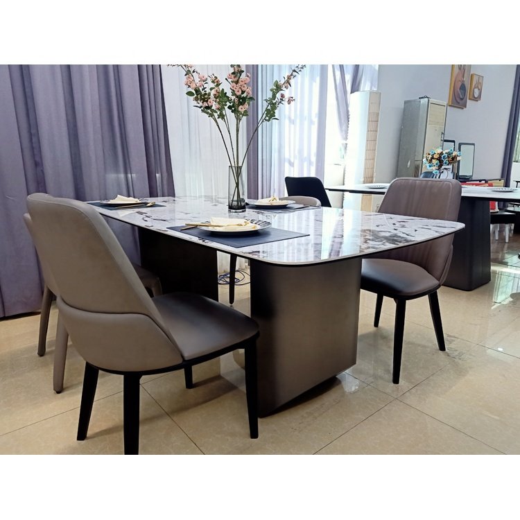 Hot-selling stainless steel ceramic panel grey gold dining table furniture frame shelf
