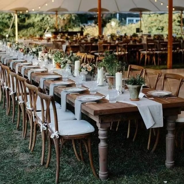 Low Price Customization Solid Wood Retro Furniture Outdoor Hotel Dining Banquet Wooden Event Wedding Table