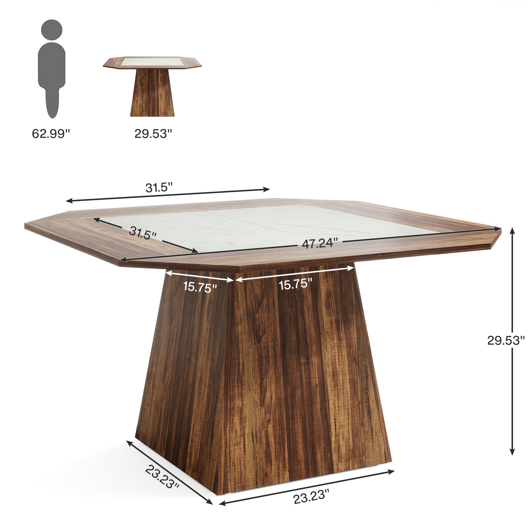Tribesigns Kitchen Rustic Brown & White Stone / Marble Dining Table Marble Top Dining Tables Rustic Dining Tables